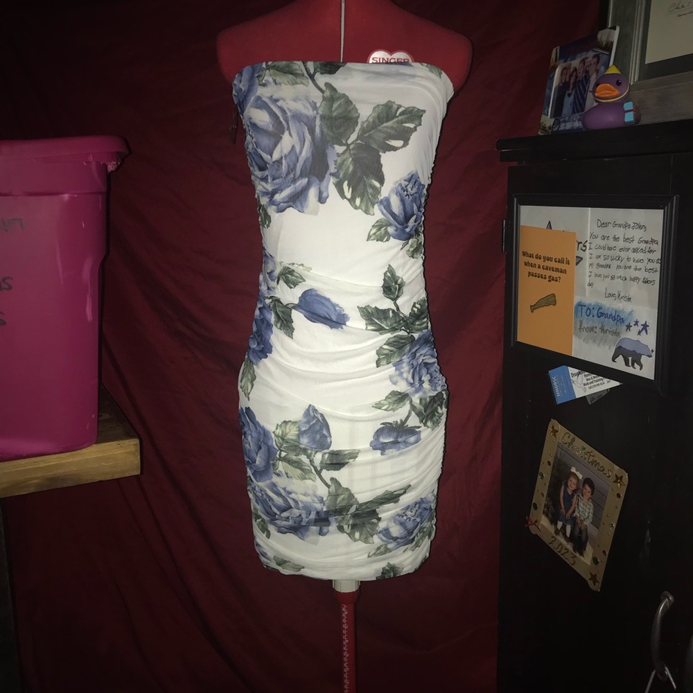 Iris Basic Floral Mesh Strapless Papaya Dress NWT